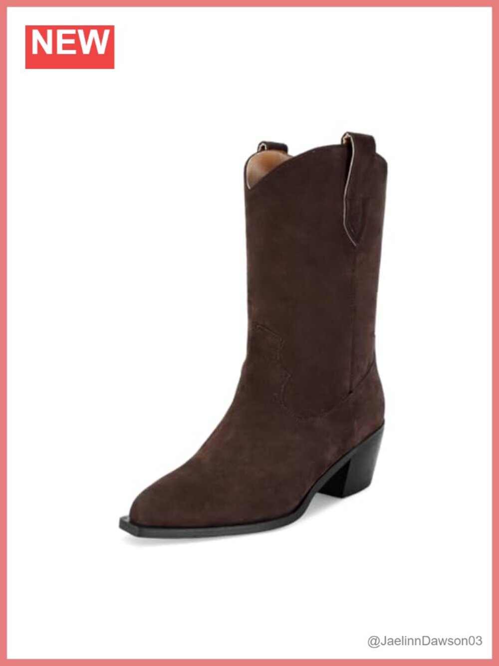 Suede Cowboy Boots for Women Pointed Toe Mid-Calf Chunky Heel Western Boots